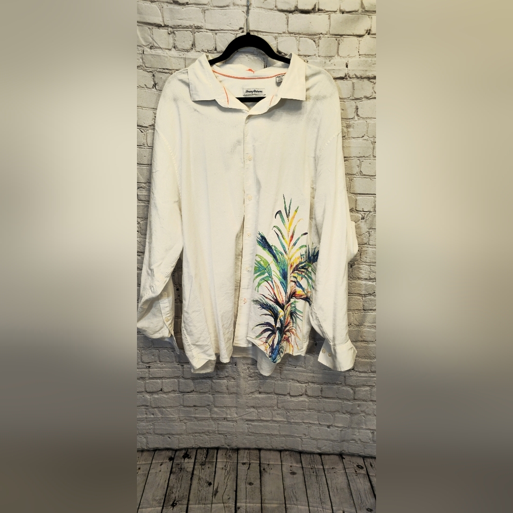 Tommy Bahama White Top with Colorful Palm Design